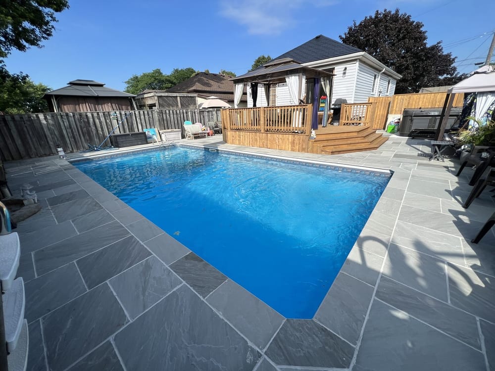 Pool deck with flagstone patio