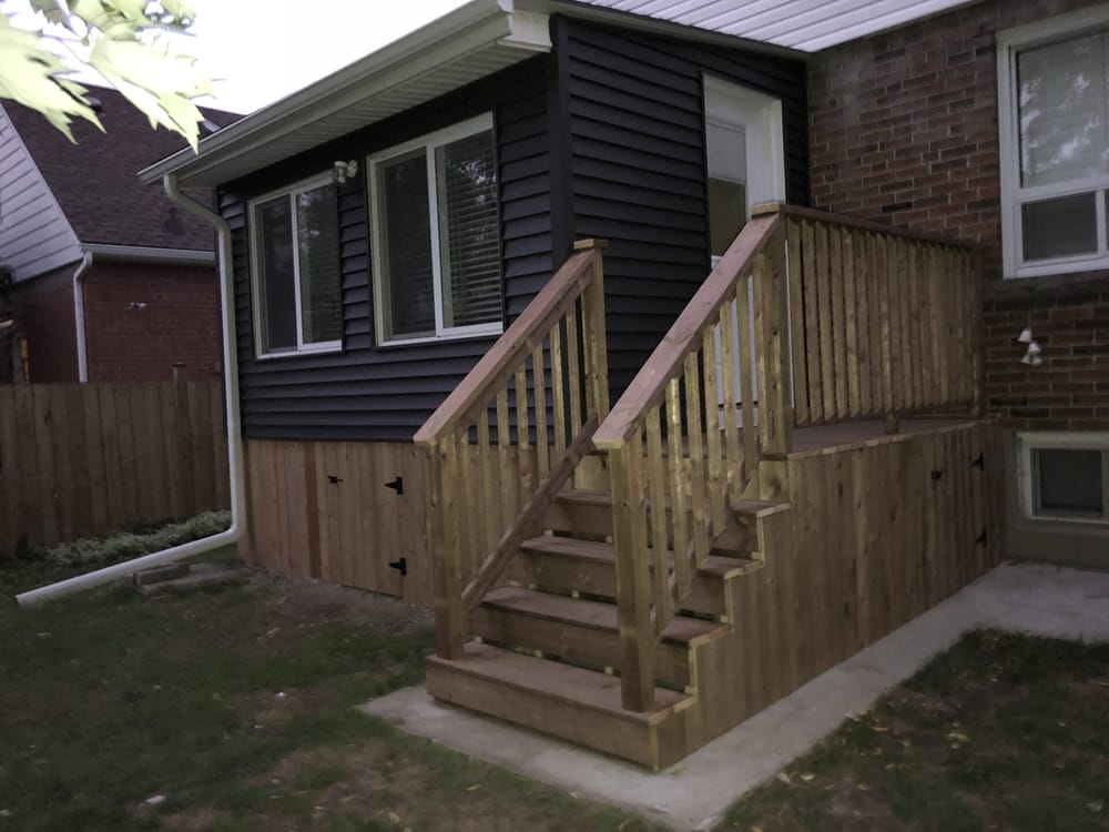 Wood deck with stairs and storage