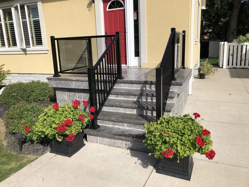 Stone steps with glass railing